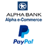 Alphabank logo, PayPal logo